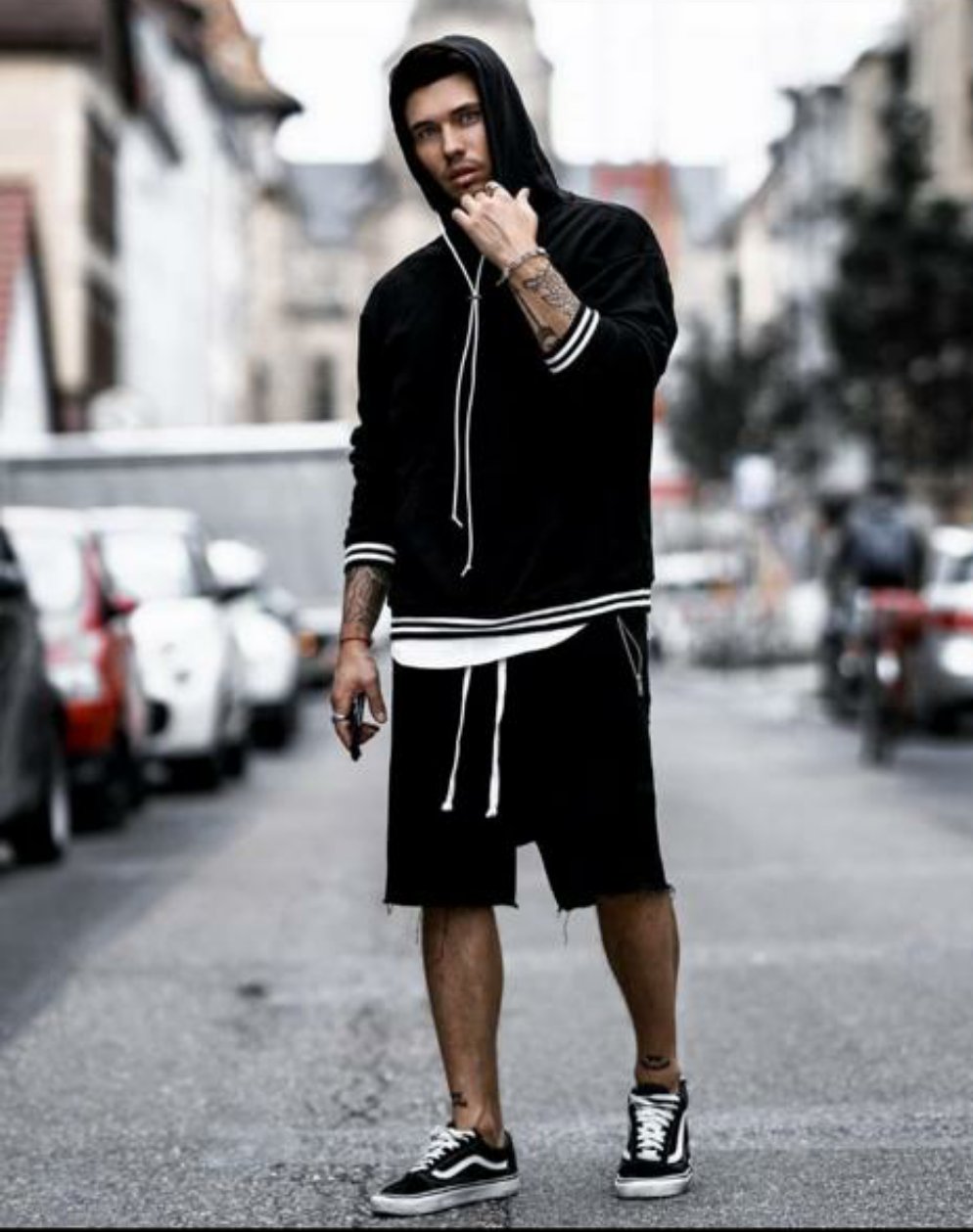 Black hoodie with discount shorts