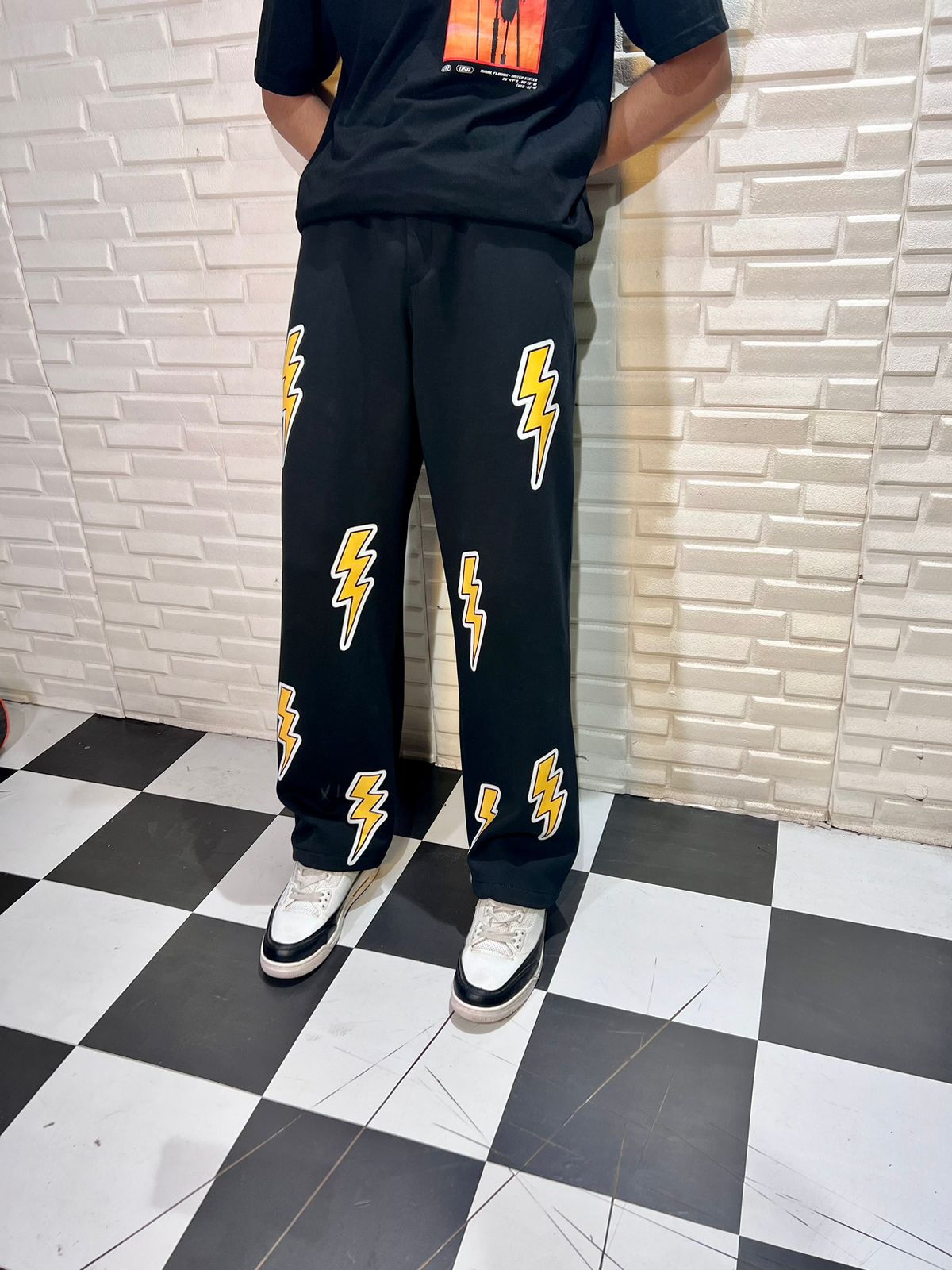 Thunderbolt Black Cotton Straight Pant