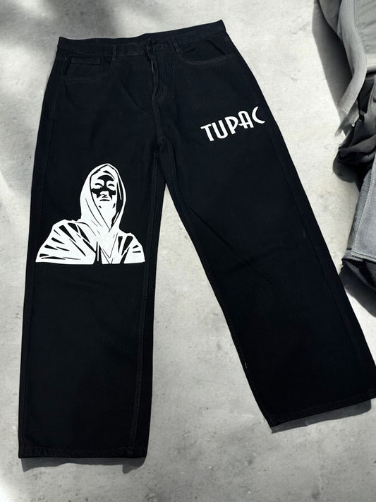 Tupac Black Straight Fit Denim Jeans