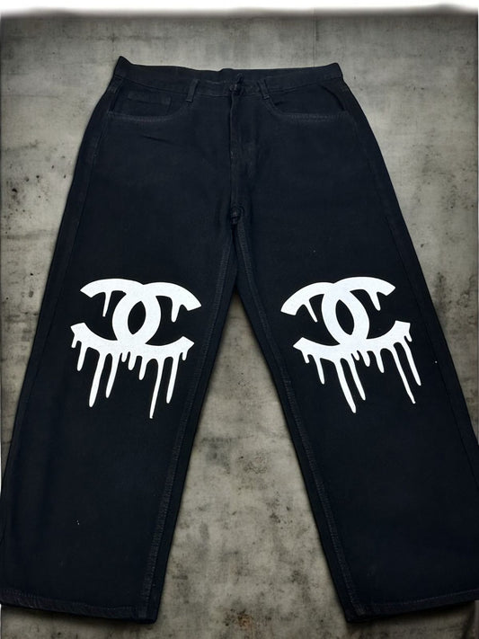 Channel Drip Black Straight Fit Denim Jeans