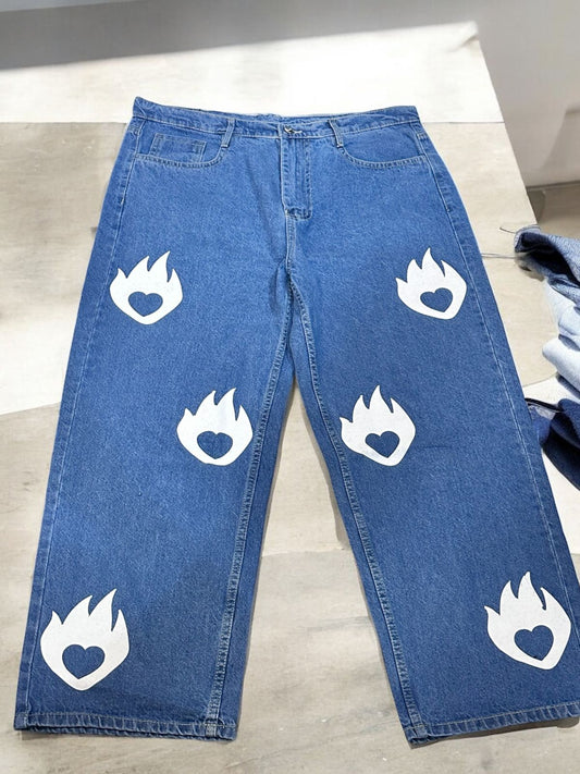 Anime Fire Blue Straight Fit Denim Jeans