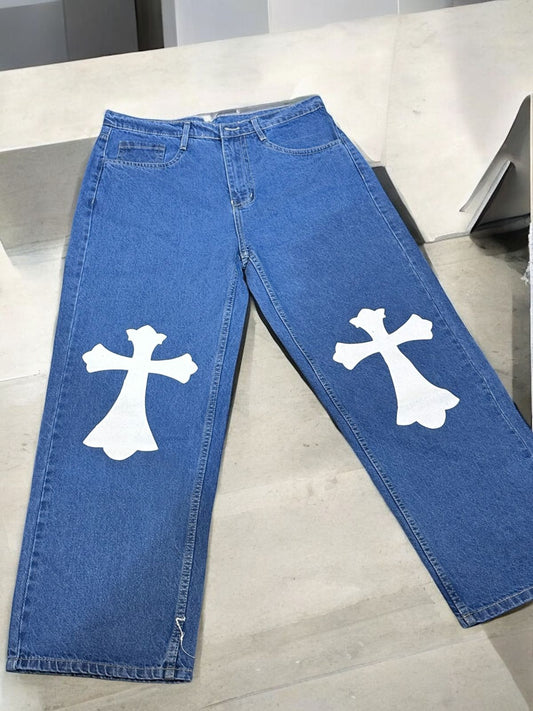 Heavy Cross Sky Blue Straight Fit Denim Jeans