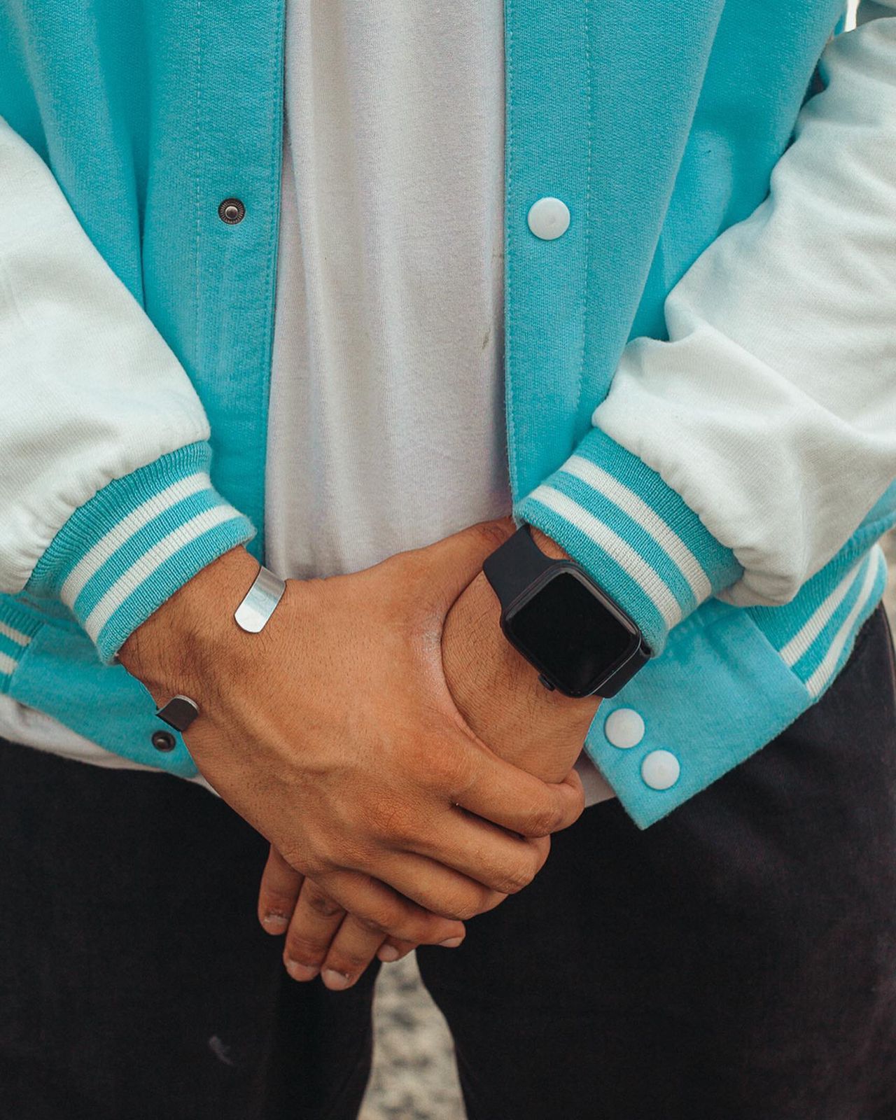 Sky Blue Letter Varsity Jacket